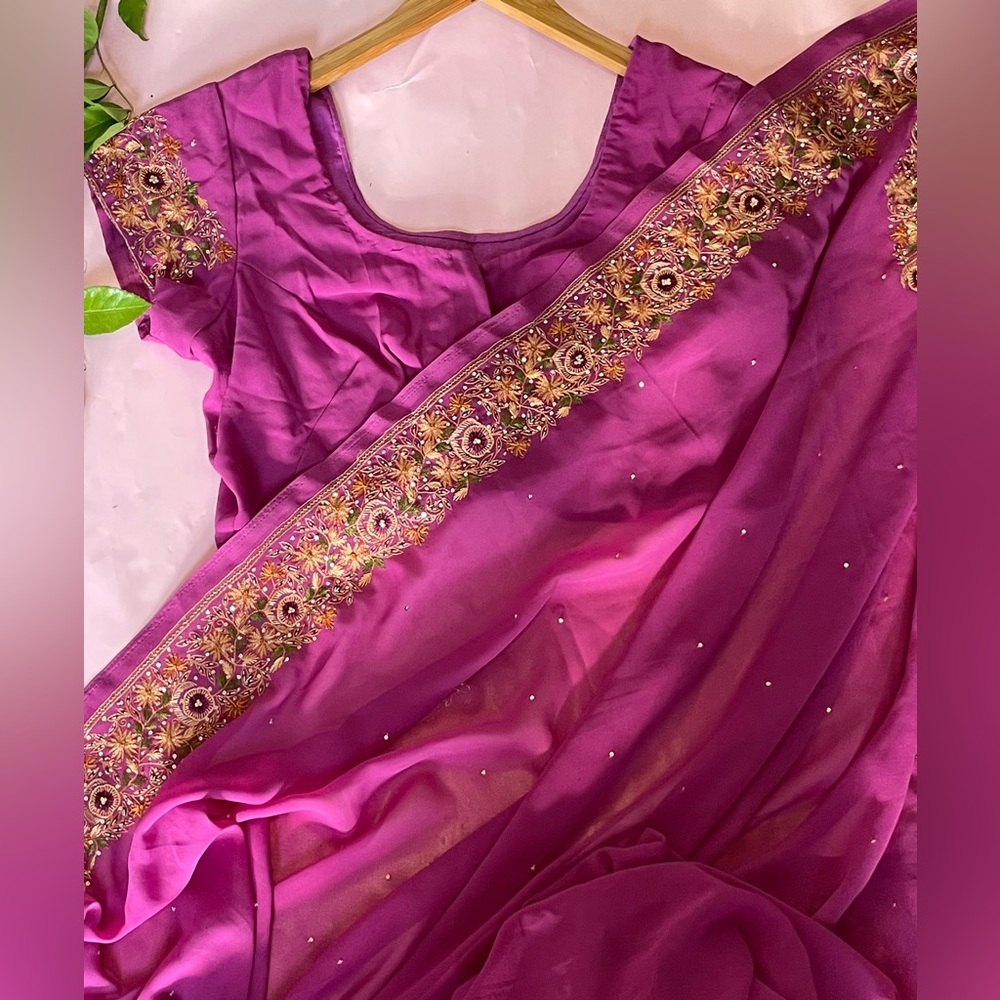 Sona chaandi pink threading embroidery sari designer wedding magenta
